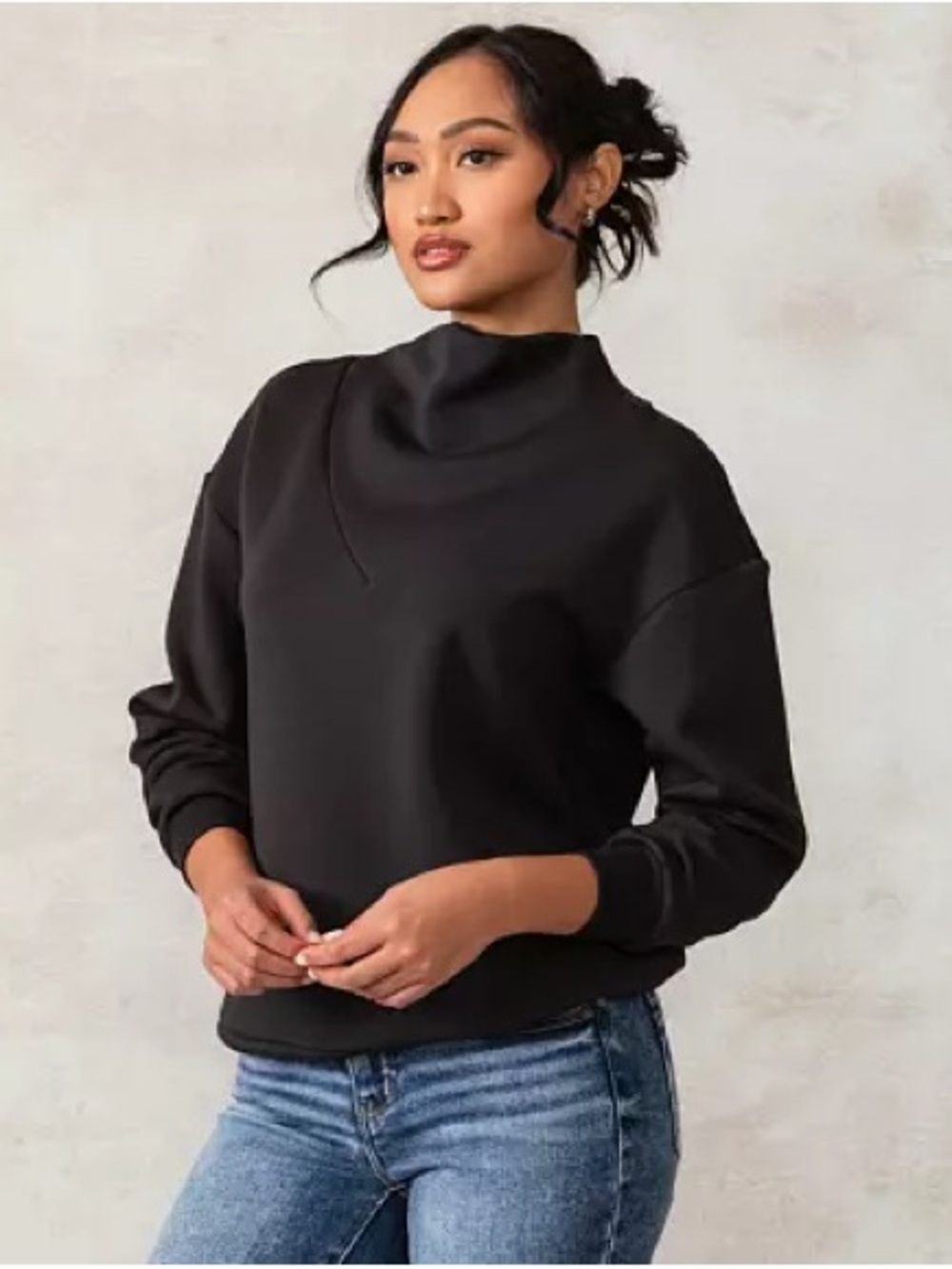 Buckle Black Mock Neck Mae Cowl Pullover M